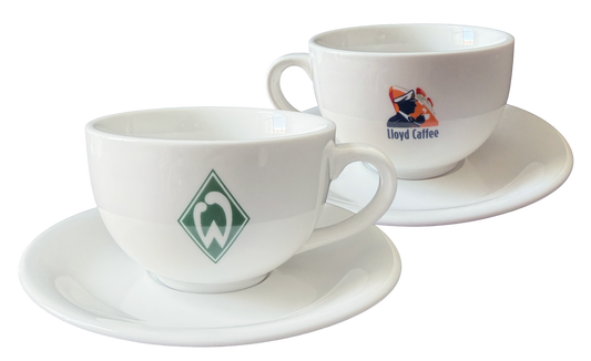 Milchkaffeetasse mit Untertasse mit Lloyd / Werder Branding 230ml