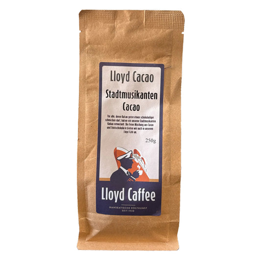 Stadtmusikanten Cacao 250 g von Lloyd Caffee – Mischung aus Kakao und Trinkschokolade im braunen Papierbeutel